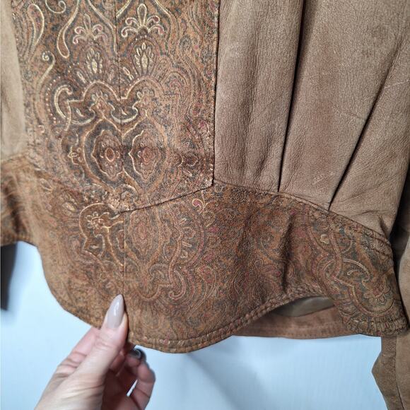 Vintage 80s G-III Paisley Leather Crop Bomber Jacket Western Cowgirl M Paisley - Picture 9 of 16